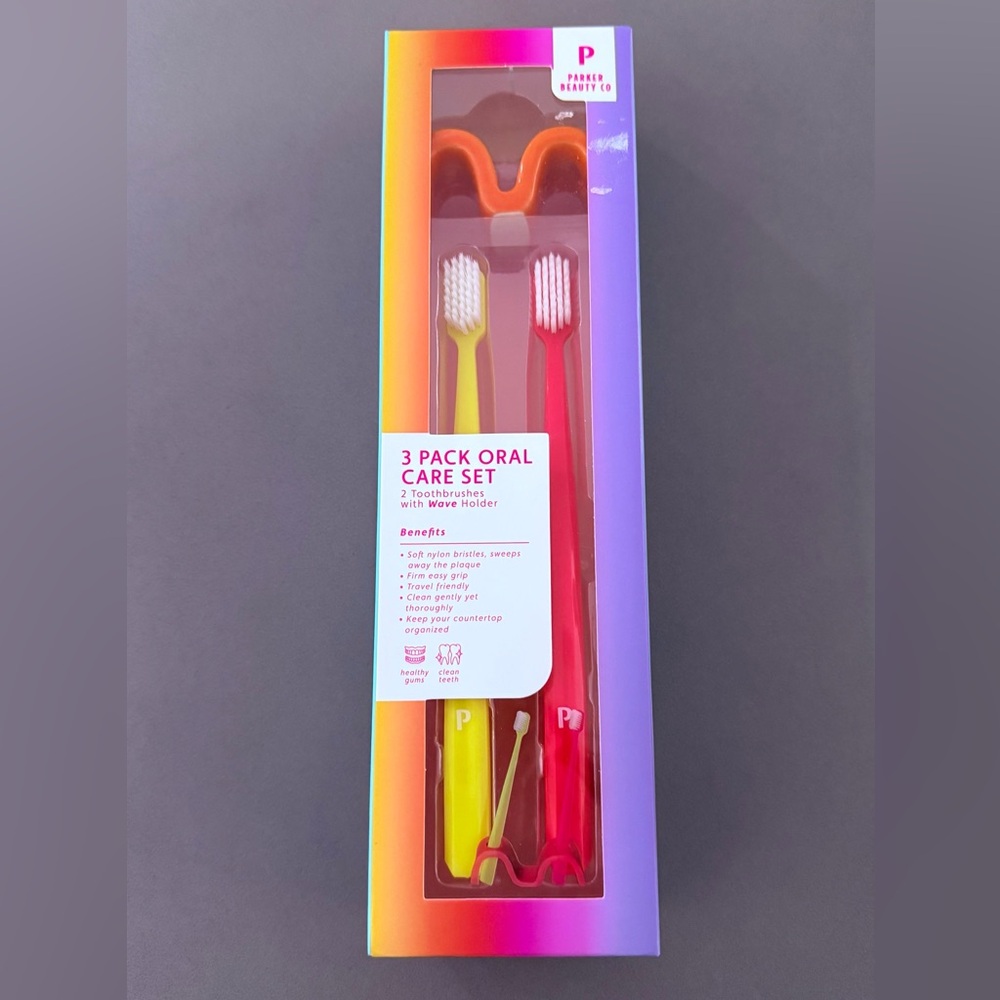 Parker Beauty Co toothbrush ceramic orange wave holder gift set oral hygiene
